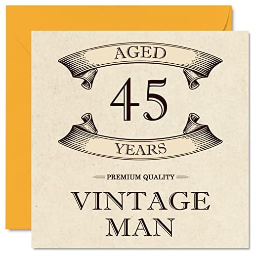 Tarjetas de cumpleaños vintage de 45 años para hombres, 45 años, divertida tarjeta de cumpleaños para colegas, padres, maridos, novios, tíos, hermanos y amigos, tarjetas de felicitación de 145 mm x