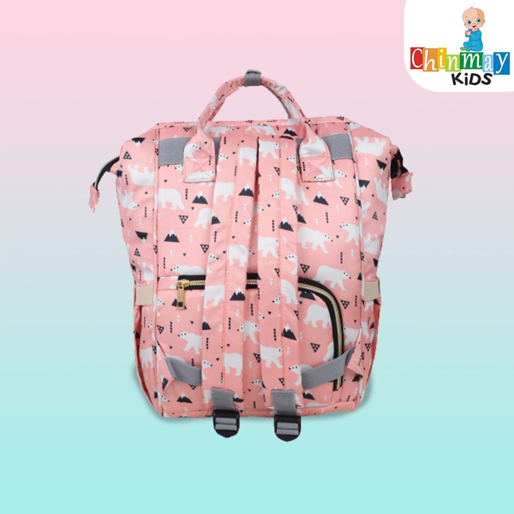 Chinmay Kids Diaper Bag Nursing Maternity Backpack, Waterproof Multifunctional Travel Bag Large Size (20 x 18 x 40 cms)(Blue) (Peach Bear) 2