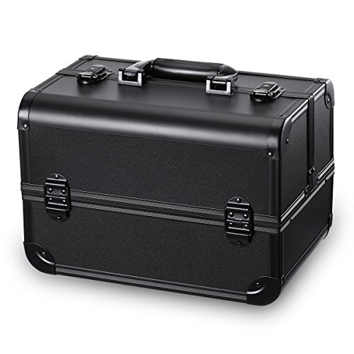 Ovonni LED Makeup Train Case, Lighted Rolling Travel Portable Cosmetic Organizer Box with Mirror & 4 Detachable Wheels, Professional Artist Trolley Studio Free Standing Workstation, Pink