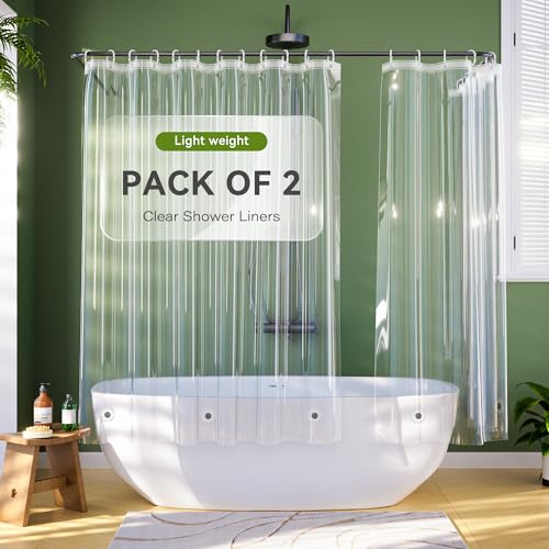 WellColor 2 Pack Short Shower Curtain Liner 60 inch Length Clear Waterproof PEVA Bath Curtain Liner with 3 Stronger Magnets Lightweight Short Shower Liner for Low Tub Small Bathroom 72x60 Inch