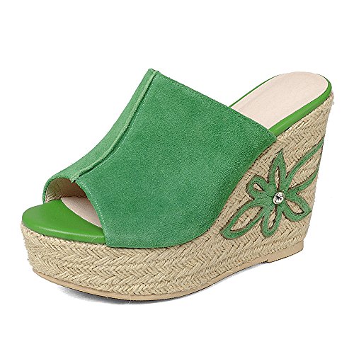  ANNIESHOE Sandali Donna Cuoio Comodi Bassi Frau Eleganti Wedge Zeppa Plateau Taccon Alto Estivi Verde 39CN 38EU 24.5cm