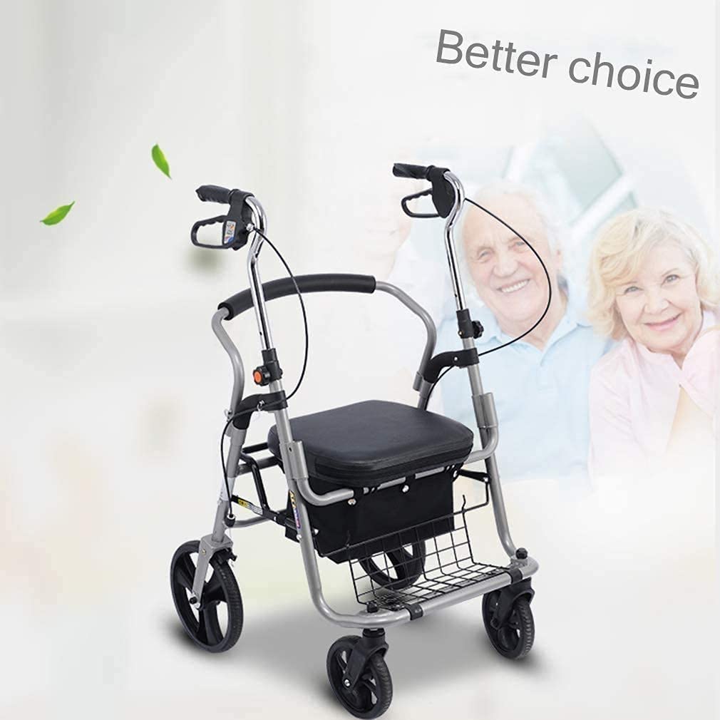 Składany rollator, składany chodzik z siedziskiem i kółkami, pomoce do poruszania się z podwójnym systemem hamulcowym, pomoc w poruszaniu się, lekki stop aluminium