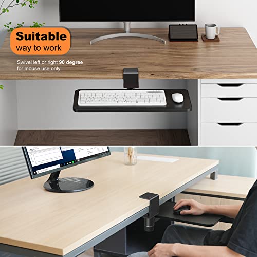 Rotating Keyboard Tray Under Desk - Klearlook Pu Leather Keyboard Drawer Adjustable C Clamp,Ergonomic Mouse Keyboard Platform Extender,No Drilling,Easy Install Keyboard Stand,23.62"X 9.84"Inch-Black #TOP6