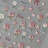 Retro Flower Nail Art Stickers 5D Embossed Luxury Nail Decals Spring Rose Flower Nails Design White Flowers Nail Stickers Designer Nail Art Supplies Manicure Decoration Accessories for Women, 3Sheets