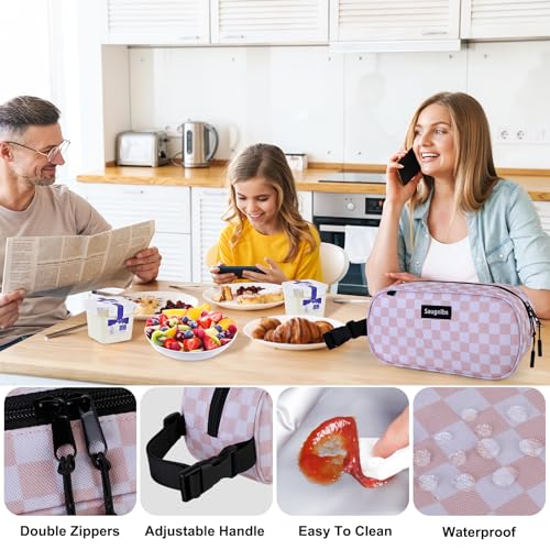 Saugnlbs Small Insulated Bag,Cooler Bag Small,Mini Cooler Bag,Freezable Lunch with 2 Ice Packs for Work School Travel,Freezable Snack Box for Adults,10“ x 4”x 5”Round,Gold-Grid by Saugnlbs - Used condition - Image 3