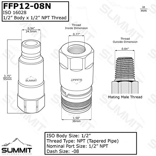 Image of Flat Face Connect Under Pressure Hydraulic Quick Connect Coupler Set, 1 /2″ NPT Thread (Pack of 2)