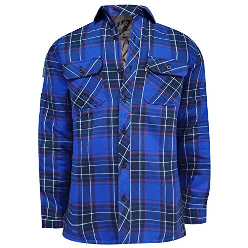Whispering Jones London Mens Padded Quilted Thermal Fleece Lined Shirt Lumberjack Jacket Flannel Warm, Royal Blue, XL