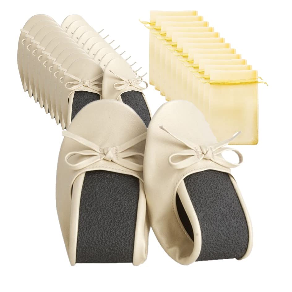 publiclick Pack 12 Bailarinas Plegables enrollables para Boda, se sirven en Surtido de Tallas de la 35 hasta la 41, Incluye Bolsas Organza a Juego (Dorado Beige)