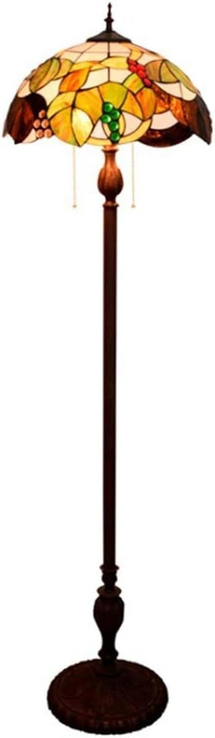 IUokLU Tiffany-style Floor Stand Lamp with Grape Design Stained Glass Shade 3 Light Antique Base Floor Uplighter for Bedroom Living Room Read Lighting,E27 (C)