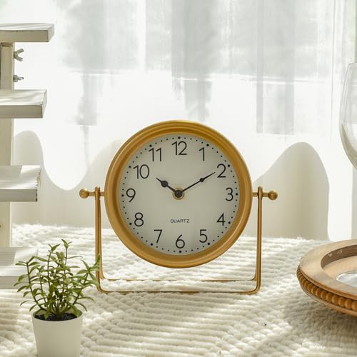 EMAX HOME MACVAD Vintage Golden Table Clock - Elegant Battery Operated Office, Living Room, and Bedroom Clock with Minimalist Design Gold Table Clock 22x19.5x5.5cm - Thumbnail 5
