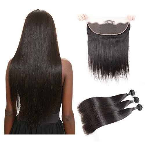 Brazilian Straight Hair 3 Bundles With 13×4 Ear To Ear Lace Frontal Closure 100% Unprocessed Remy Human Hair Extensions Weave Natural Color 8A SuperNova Hair(20 22 24+18inch)
