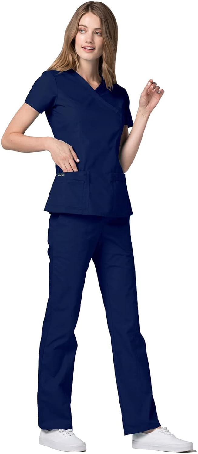 Adar Universal Scrubs for Women - Double Stitched Mock Wrap Scrub Top