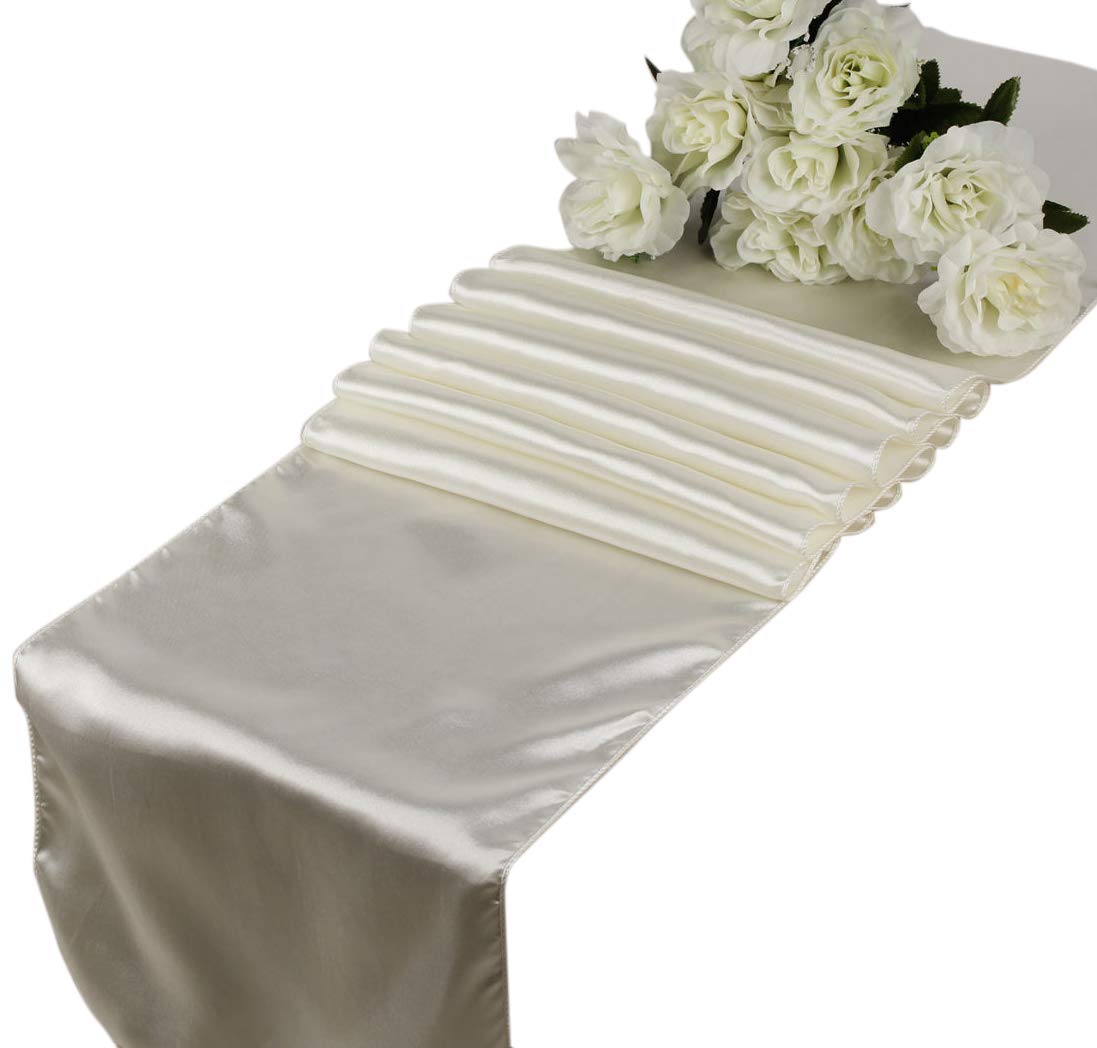 eDecor Pack of 10 Satin Table Runners for Wedding Party Event Banquet Dinning Table Decoration 12 X 108 Inch - Ivory