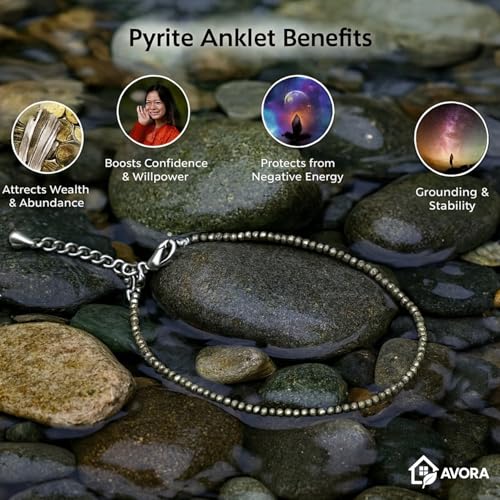 Image of AVORA Raw Pyrite Anklet for Women | Natural Stone Jewellery for Wealth, Luck & Protection | Certified Crystal | Spiritual Healing Jewellery Gift for Girls & Women | Adjustable Payal Bracelet