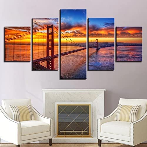 Impression sur toile intissée haut de gamme motif pont de la ville tableau premium 100x50 cm