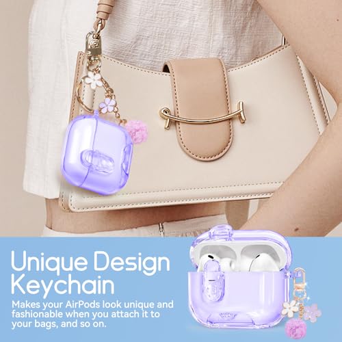 Image of for AirPods Pro 3 Case 2025 with Safety Lock,Clear Purple | Clear Case with Phone Stand & Cleaner Kit,Cute Floral Chain for Women Girls,Soft TPU Protective Cover,Shockproof