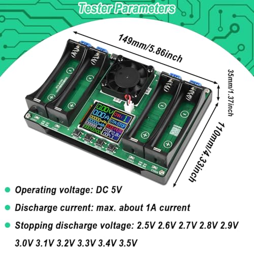 JYUDAUFU Digitalanzeige Batteriekapazität Innenwiderstandstester, 18650 Akku LCD-Anzeige 4 getrennte Kanäle Automatisches Laden und Entladen Dual Typ-C Schnittstelle mit Typ-C zu USB Kabel