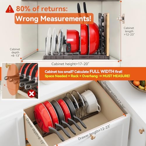 Pot Rack Organizer -Expandable Pot and Pan Organizer for Cabinet,Pot Lid Organizer Holder with 10 Adjustable Compartment for Kitchen Cabinet Cookware Baking Frying Rack,Bronze