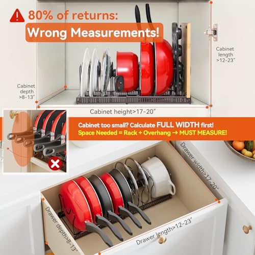 Pot Rack Organizer -Expandable Pot and Pan Organizer for Cabinet,Pot Lid Organizer Holder with 10 Adjustable Compartment for Kitchen Cabinet Cookware Baking Frying Rack,Bronze - Image 3
