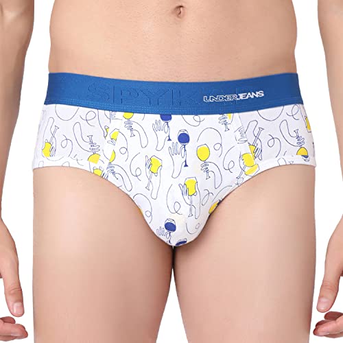 Image of Underjeans Men's Cotton Blend Briefs (UJNPBS051WHITEDKBLUE)