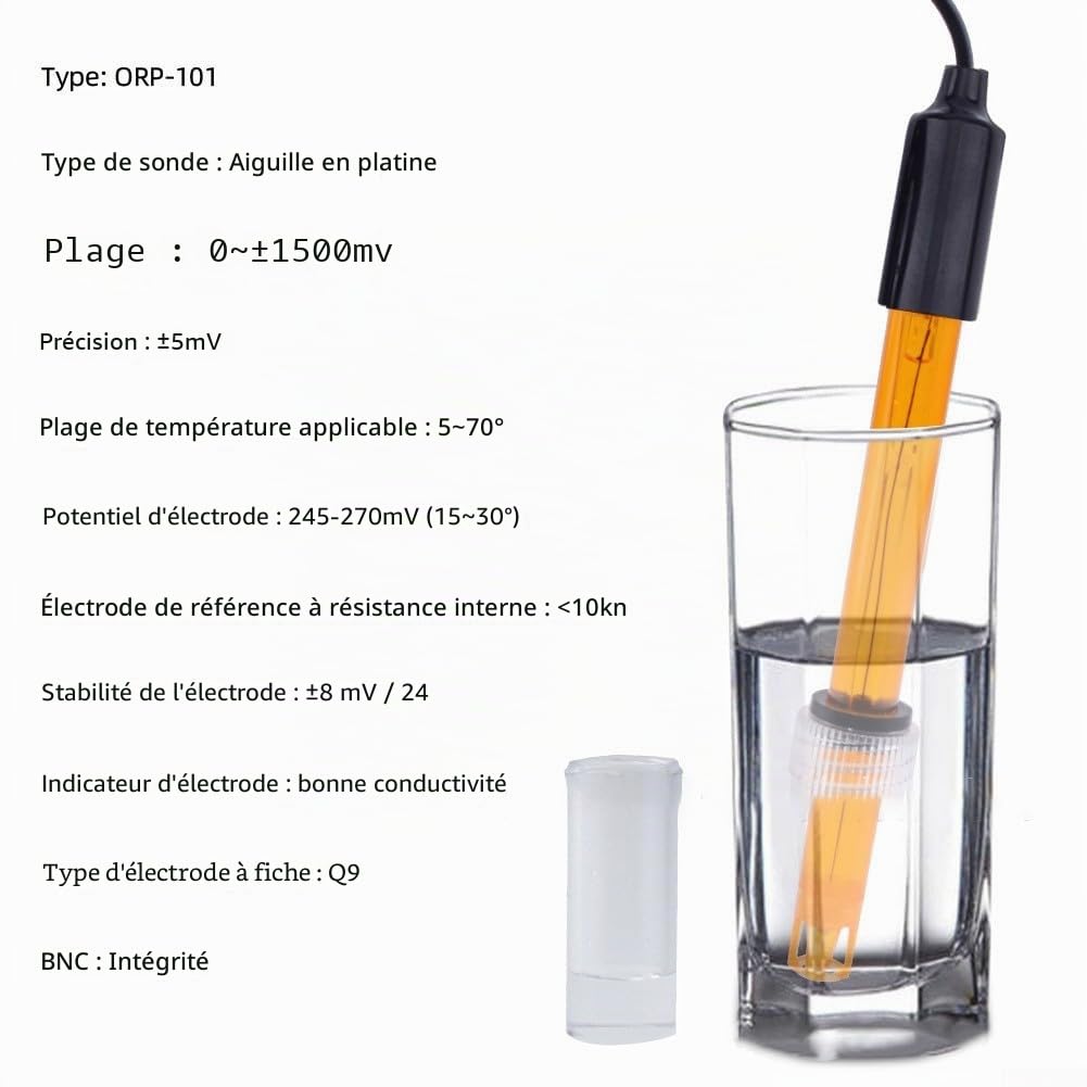 Besttoolifes Électrode ORP Redox, Sonde de Remplacement avec Connecteur de Type BNC pour Testeur Compteur Moniteur Contrôleur Vérification du Potentiel d'Oxydoréduction, Câble Extra Long