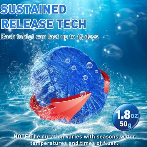 Image of Pack of 30 Automatic Flush Toilet Bowl Cleaner Tablets, Bathroom Toilet Tank Cleaner, Powerful Cleaning Ball Toilet Blue Deep Clean Bubbles, Mild Lemon Scent (30 Taablets)