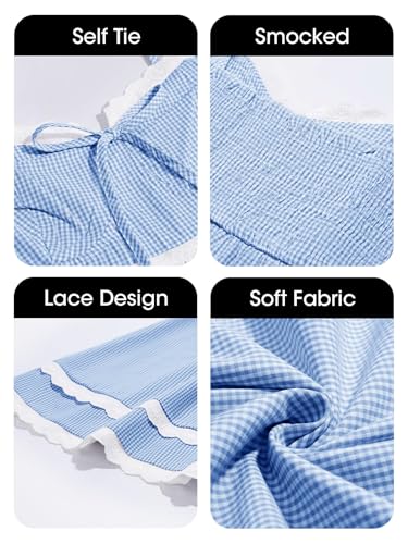 Image of Wenrine Womens Summer Mini Dress Spaghetti Strap Sweetheart Y2K Plaid Lace Trim Tiered Beach Sundress Dresses