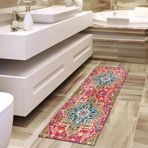 Alfombras de pasillo para cocina y hogar con diseño boho rojo 4