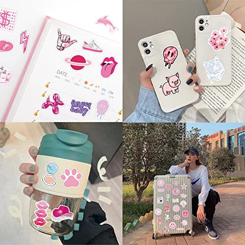 100 Pcs Preppy Stickers Pink Stickers Pack, Aesthetic Stickers Water Bottle,Smile Stickers,Vinyl Waterproof Stickers For Laptop,Bumper,Water Bottles,Computer,Phone,Hard Hat,Car Stickers And Decals #TOP5