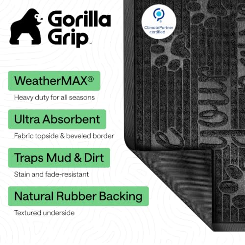 Image of GORILLA GRIP WeatherMAX Door Mat, Indoor Outdoor Use, 35x23, Black Paw