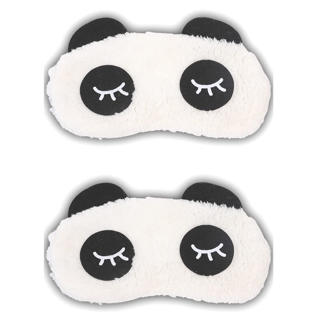 Poplins 2 Pack Combo Cute Panda Eye Blind Sleeping Eye Mask Slip Night Sleep Eye White and Black Super Soft & Smooth Travel Masks for Men Women Girls Boys Kids (Panda) (Eye Lashes)