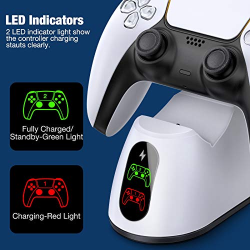BEBONCOOL PS5 Controller Charger, PS5 Charging Station Dock w/ LED Indicator,Dualsense Charging Station for Playstation 5/PS5 Controller,Upgrade Dual PS5 Controller Charger Stand w/ 5V3A Cable White