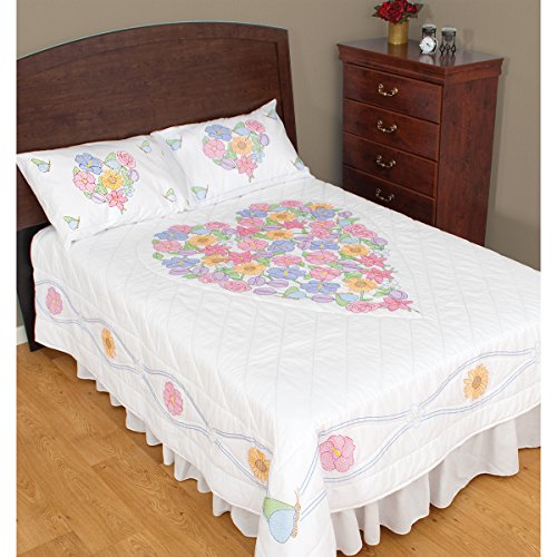 Jack Dempsey Flower&Heart Quilt Full/Queen Flowers &Hrts #TOP1