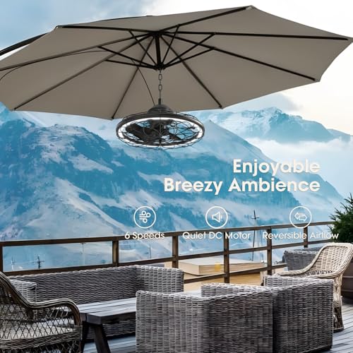 20 Outdoor Ceiling Fan, IP65 Waterproof Gazebo Fan with Light, Remote Control,6 Speeds,3CCT, Plug in Caged Ceiling Fan with Hanging Hook for Patio, Porch, Canopy