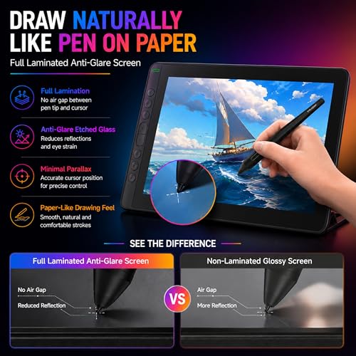 Image of HUION Kamvas RDS 160 Drawing Tablet with Screen | 15.6 Inch FHD IPS Display | Battery-Free Pen PW517 | 8192 Pressure Levels | Full Lamination | USB-C | 145% sRGB | Tilt Support | (Black)