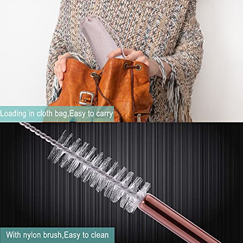 Kitiok 16-Pack Reusable Metal Long Drinking Straws Stainless Steel Dishwasher Safe With Silicone Tip Case Clearner Brush,Rose Gold #TOP5