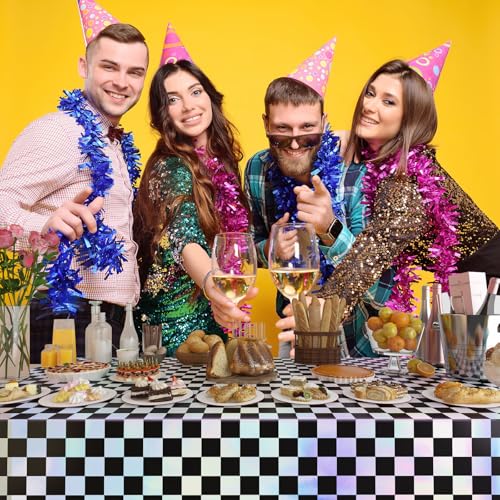 Image of 4 Pack Plastic Tablecloths Disposable Tablet Cover Black&Silver 54 x 108 In | Foil Glitter Table Cloth for Rectangle Tables Indoor / Outdoor Party Decorations Birthday Princess Bridal Wedding Christmas