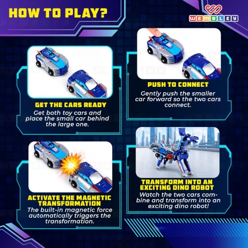 Image of Wembley 2-in-1 Dinosaur Transforming Car Set for Kids - Automatic Transforming Dino Robot Car, Toy for Boys & Girls Age 3+