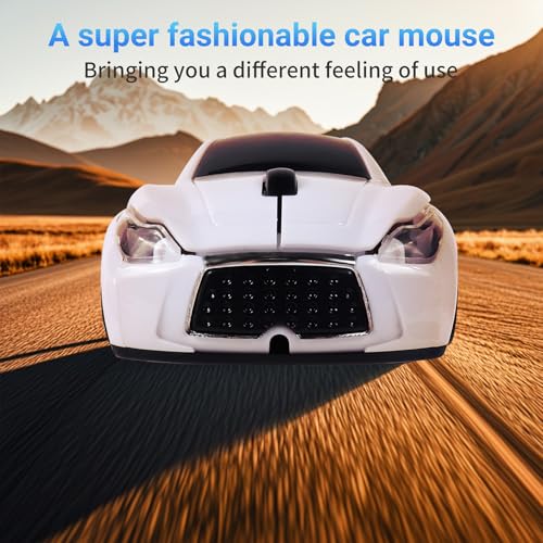Image of elec Space Wireless Mini Mouse with Case - Cute Sports Car Shape, Lightweight & Portable, 10m Range, Plug and Play (White)
