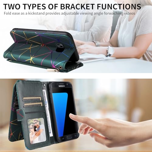 Furiet Compatible With Samsung Galaxy S7 Edge Wallet Case With Wrist Strap Lanyard Zipper Leather Flip Stand Card Holder Kickstand Cell Accessories Phone Cover For S7Edge S 7 Gs7 7S 7Edge Women Black thumb #4