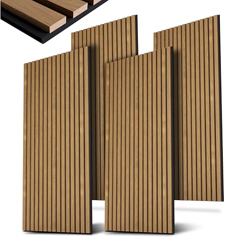 Juskys Panneaux muraux Acoustique, Lot de 4, 2,88 m², 120x60 cm, Réduit l'écho et le bruit - Chêne Naturel Foncé