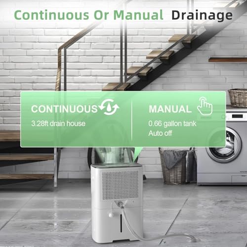 50 Pint Smart Dehumidifiers for Home and Basements, with 3 Working Modes, Overflow Protection, and Auto Shut off Restart. Ultra Silent Dehumidifier with Drain Hose and Digital Control Panel.