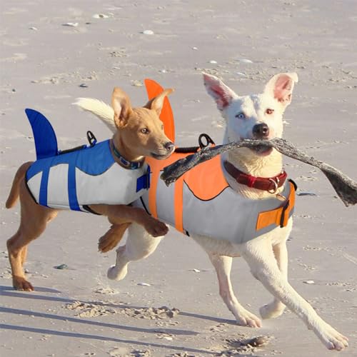 CITÉTOILE Schwimmweste Hunde Hai, Leicht und Sicher für Wassersport, hundeschwimmweste mit Griff und Reflektierend für Kleine Mittlere und Große Hunde, Orange, M