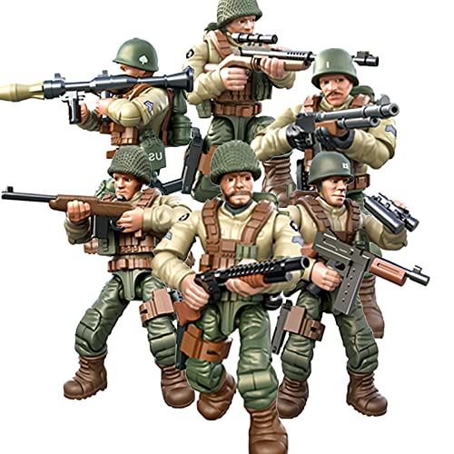 MEIEST 6 PCS Mini WWII Soldier Military Action Figures, Army Model Building Block Toys with Multiple Military Weapons Accessories,Party Favors Set for...