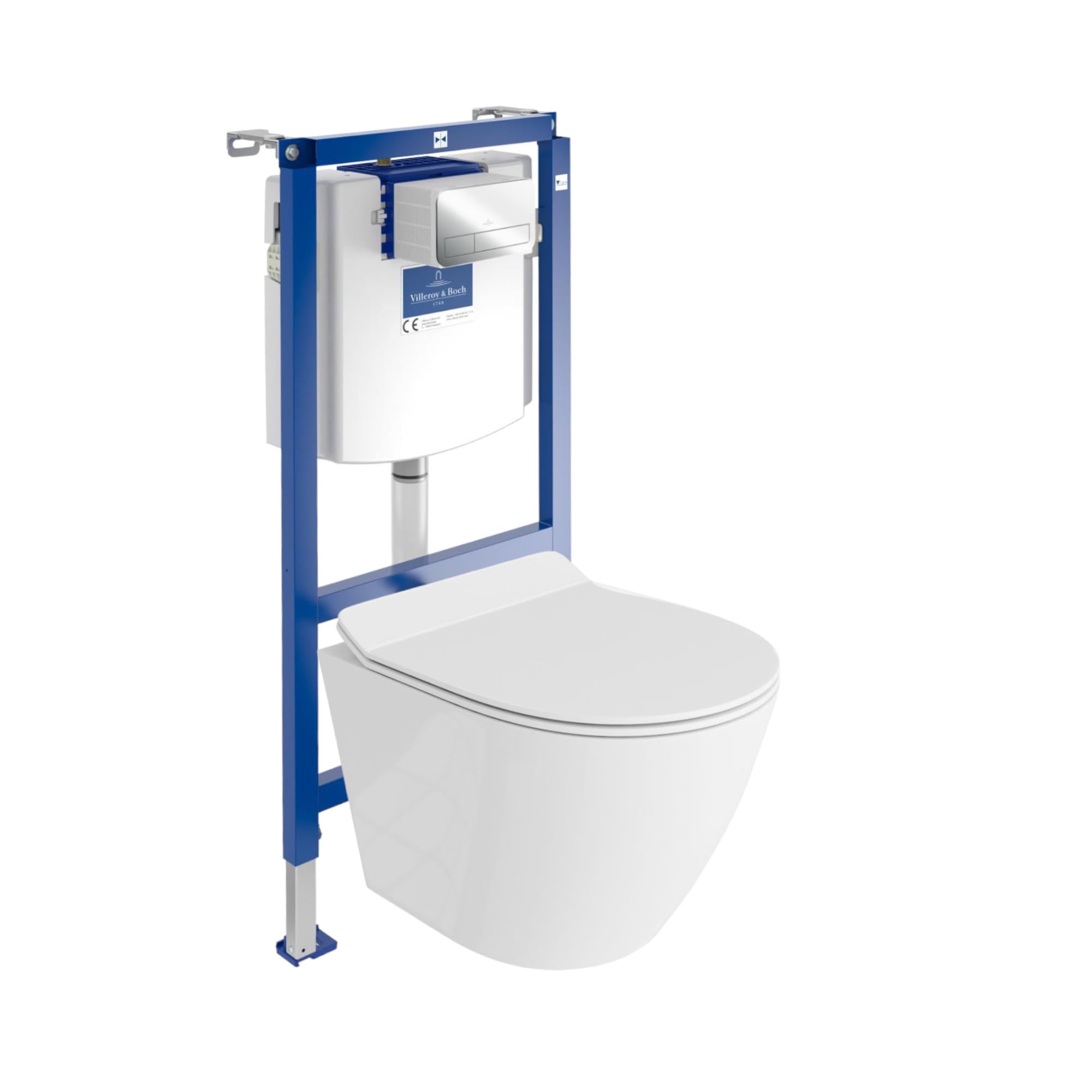 ViConnect H112 - Inodoro empotrado con placa de control + pared colgante profundo Sogo Slim blanco sin bordes, juego completo, cisterna empotrada