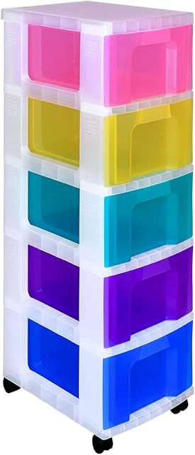 Really Useful Plastic Storage Unit 5 X 12 Litre Drawer - Color: Clear/Rainbow