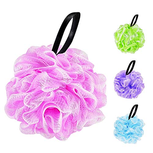Shower Bath Sponge Shower Loofahs Balls, Soft Body Scrub Sponge and Exfoliating Loufa Sponge for Silky and Smooth Skin (4Pack-60g/Pcs) (Dazzle Colour)