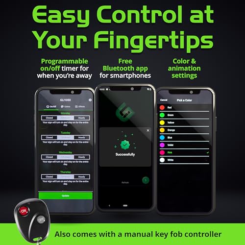 Super‑Bright LED Open Sign 15×32 in – Programmable with 64 Color Combos via App or Remote – Static, Scroll, Flash & Phase Modes – Daylight Visible Electric Sign