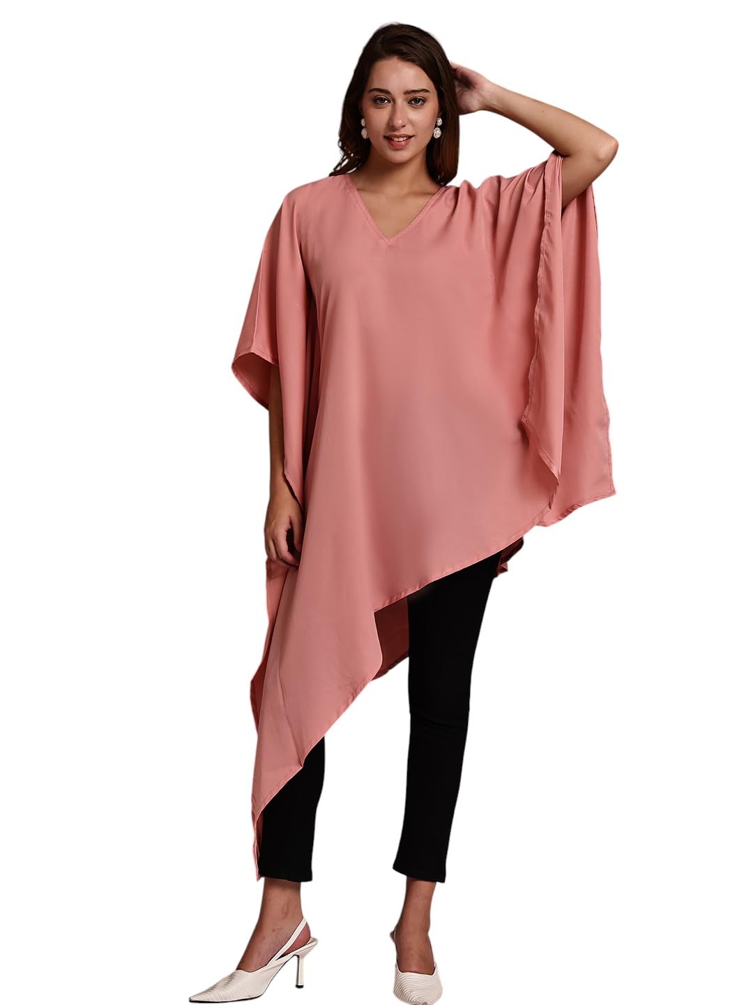 Peach Solid American Crepe Women's Kaftan-image-10
