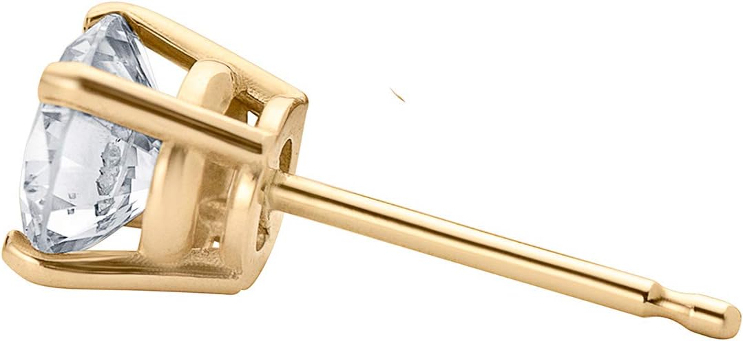 Peora 1/4 Carat Lab Grown Diamond Single Stud Earring for Men in 14K Yellow Gold, Round Shape, F-G Color, SI-I Clarity, Classic 4 Prong Solitaire, Friction Back, Created Earrings